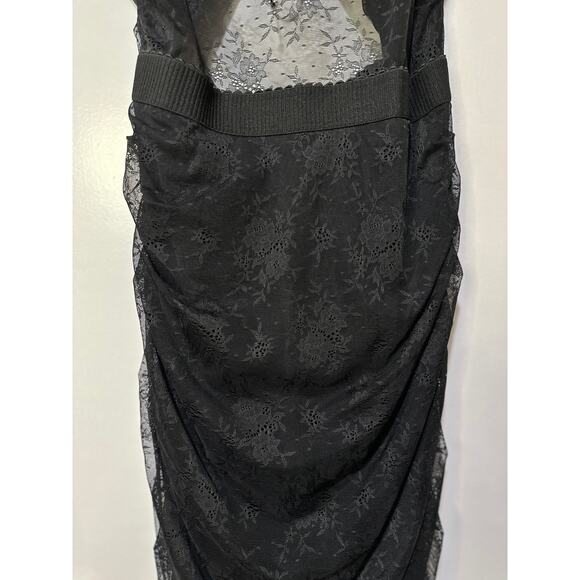 For Love & Lemons Poison Ruched Black Dress Size 1X NWT Stretch Jacquard Lace - Picture 14 of 15